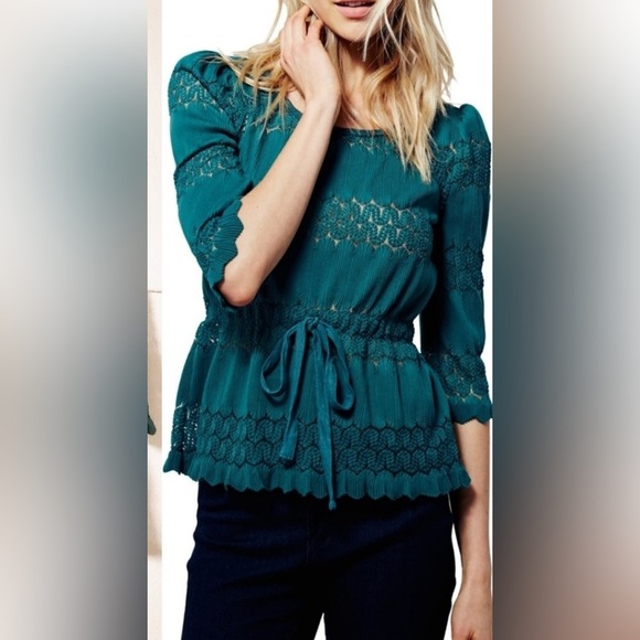 Free People Fire Island Knit Blouse Green Size S - Picture 3 of 14